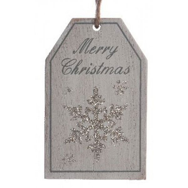 Χριστουγεννιάτικο Κρεμαστό Ξύλινο Ταμπελάκι, με Χιονονιφάδα από Στρας (8cm)